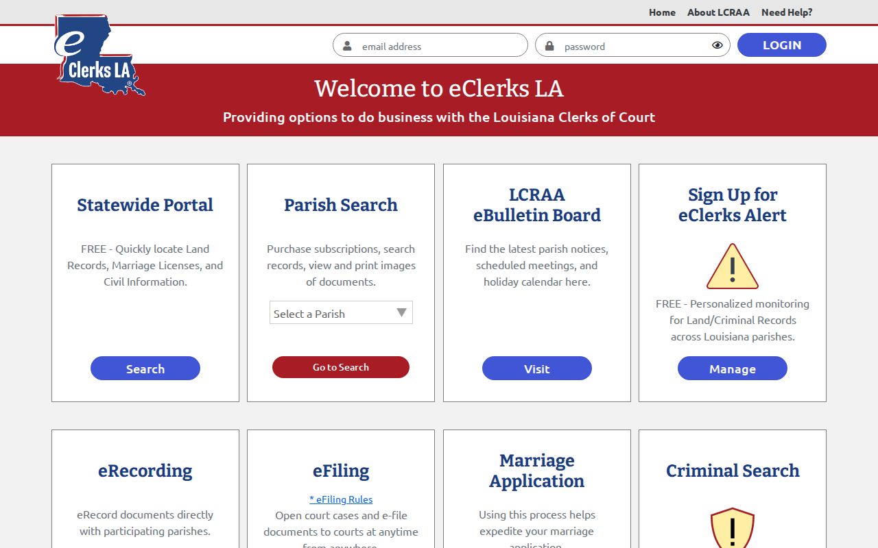 eClerksLA route to Ascension Parish deed and court records