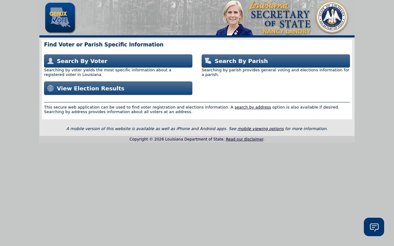 Louisiana Voter Portal used for Prairieville voter and address searches