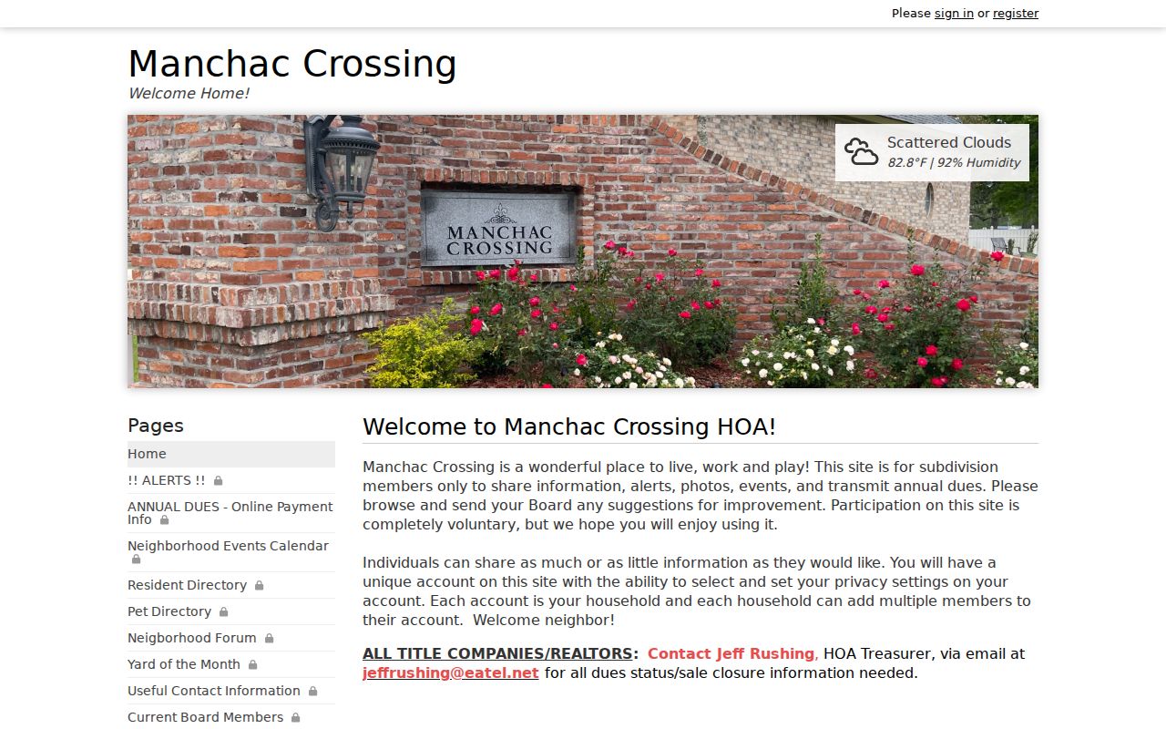 Manchac Crossing community page for Prairieville neighborhood contacts and events