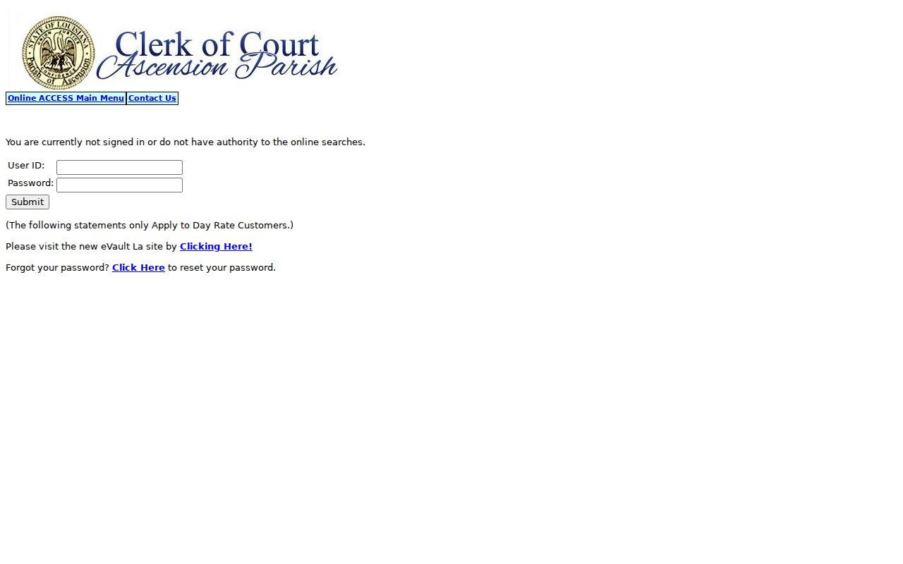Legacy Ascension Clerk online access screen used for Prairieville previous-resident deed research