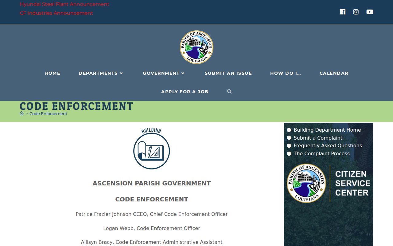 Prairieville street directory address based code complaint route